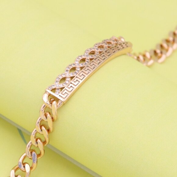 "Rose Gold Greek Key Infinity Chain Bracelet, XPBL0967 - Picture 1 of 13